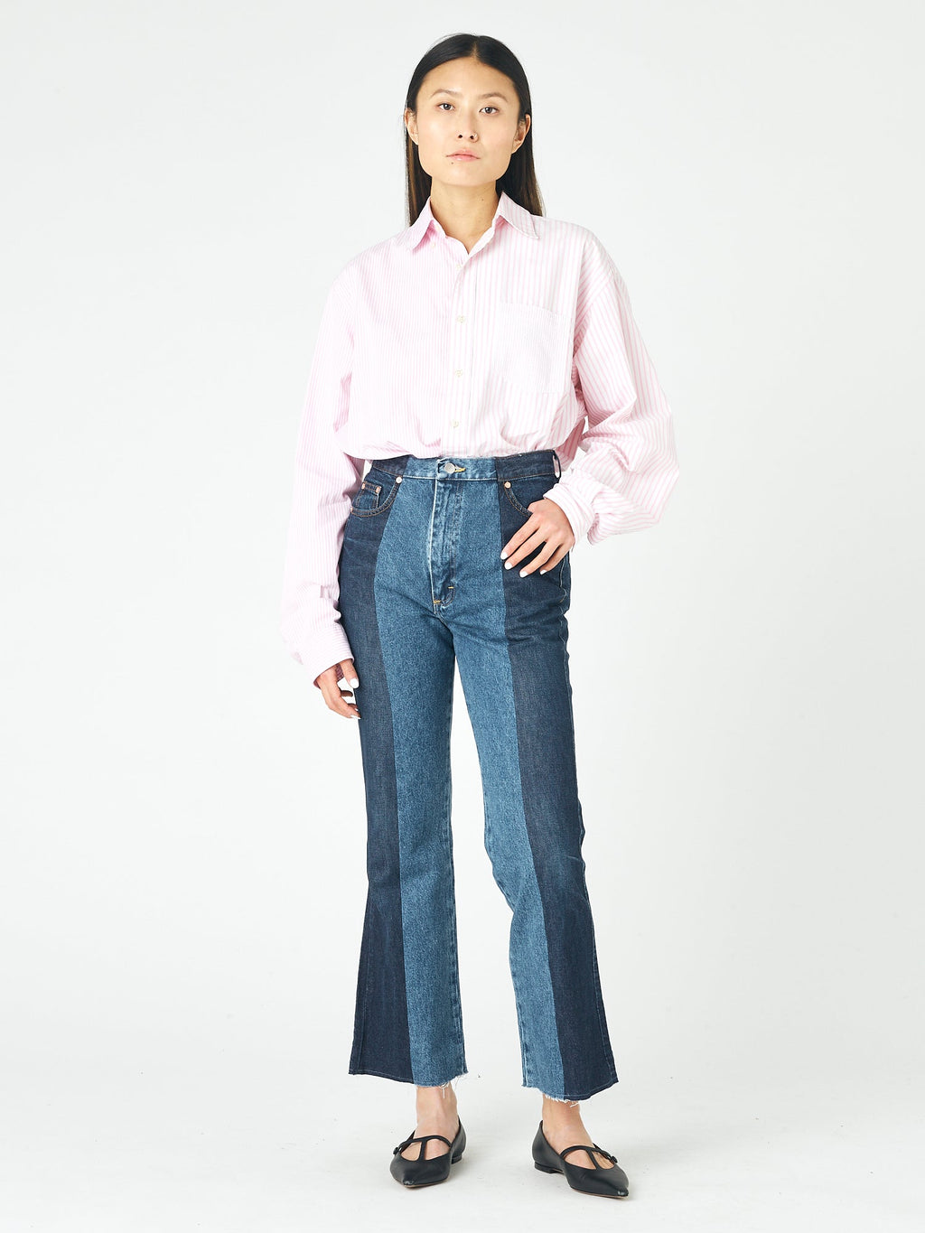 Dark Mid Blue Contrast Flare Jean - E.L.V. Denim