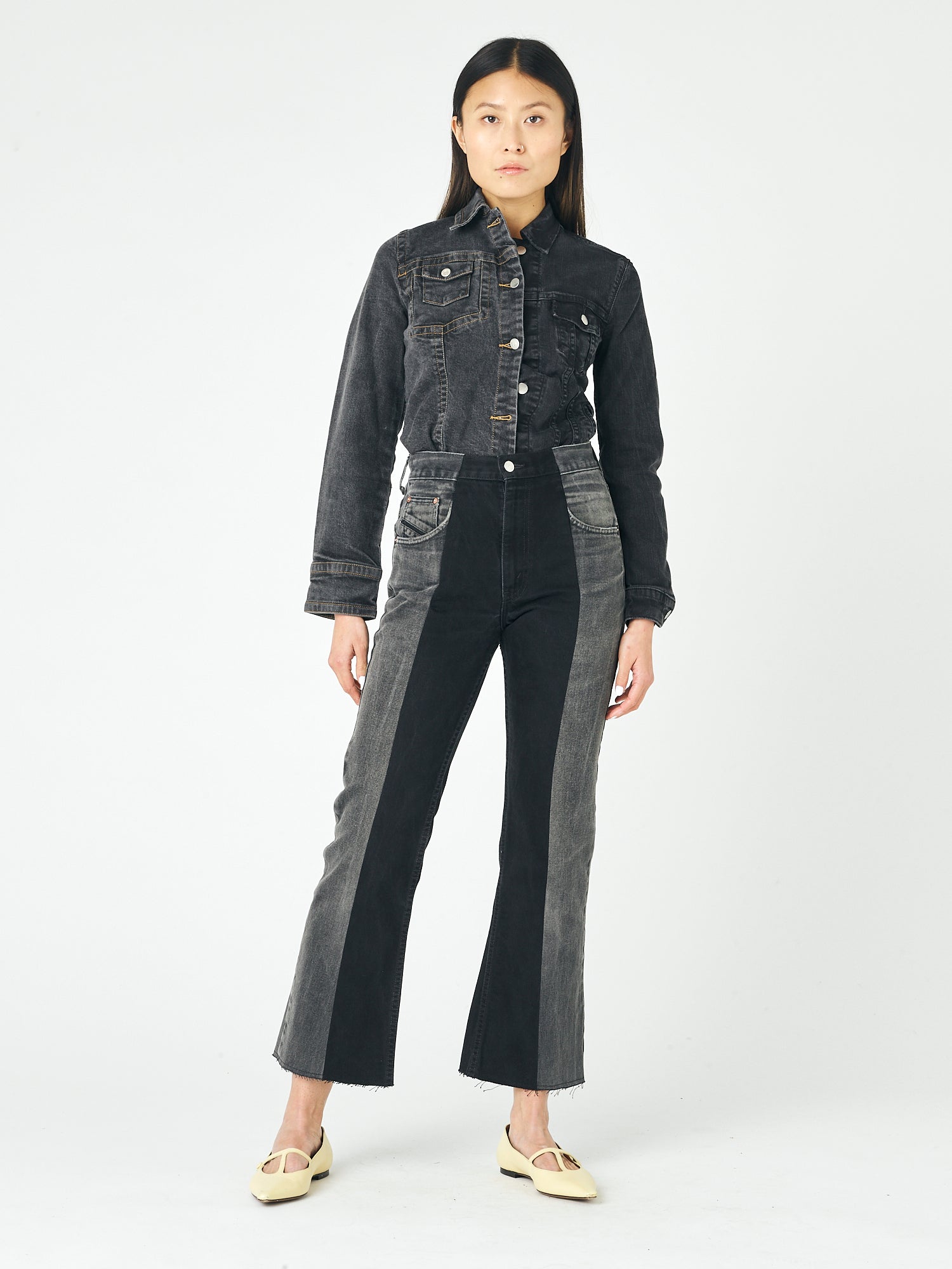 Grey Black Contrast Flare Jean - E.L.V. Denim