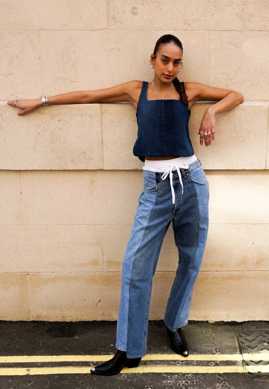 Light Mid Blue Contrast Boyfriend Jean - E.L.V. Denim