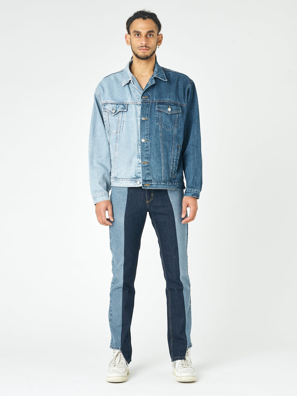 Mens Dark Light Blue Contrast Denim Jacket - E.L.V. Denim