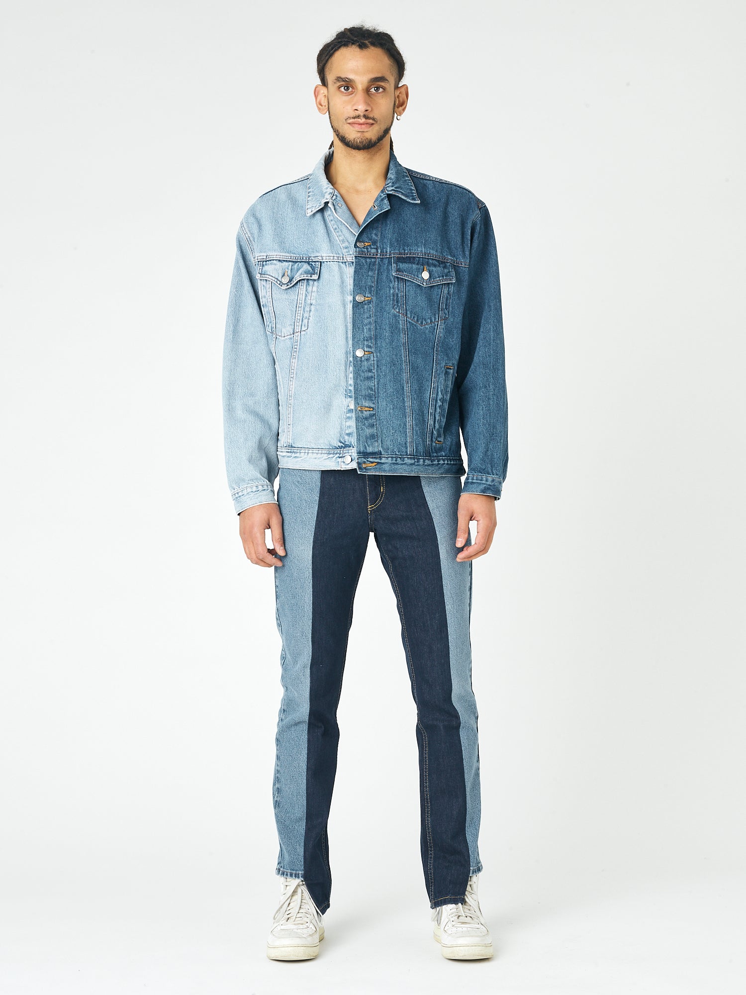 Mens Dark Light Blue Contrast Denim Jacket - E.L.V. Denim