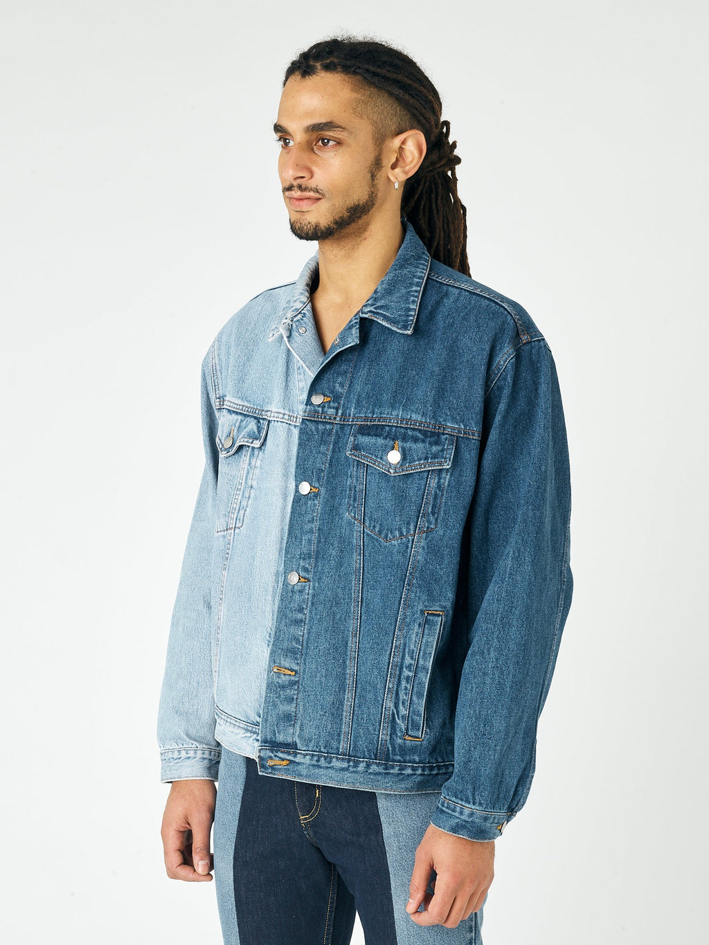 Mens Dark Light Blue Contrast Denim Jacket - E.L.V. Denim