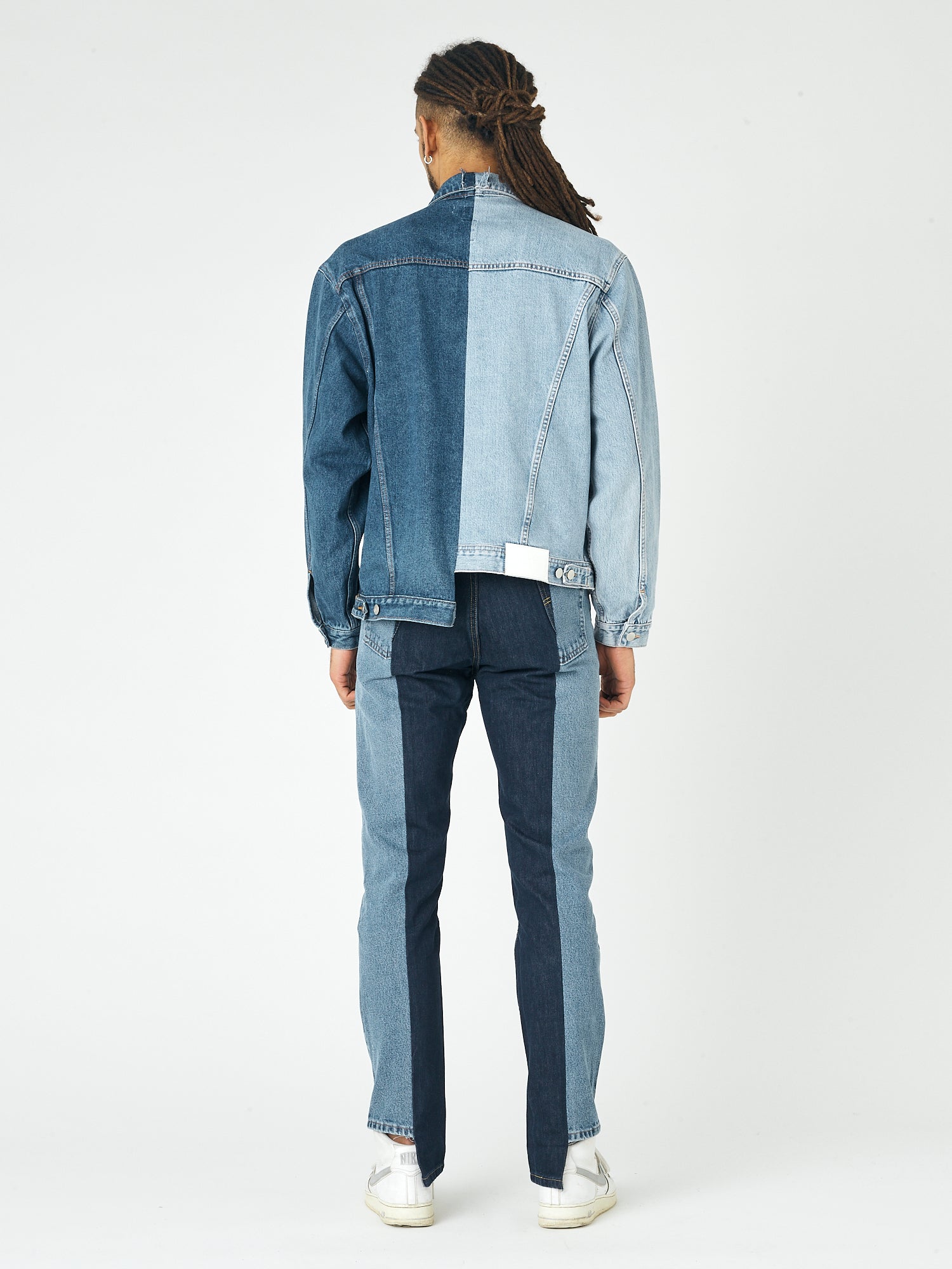 Mens Dark Light Blue Contrast Denim Jacket - E.L.V. Denim