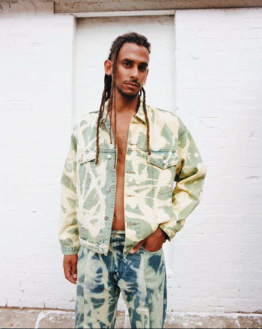 Mens Yellow Camo Bleach Denim Jacket - E.L.V. Denim