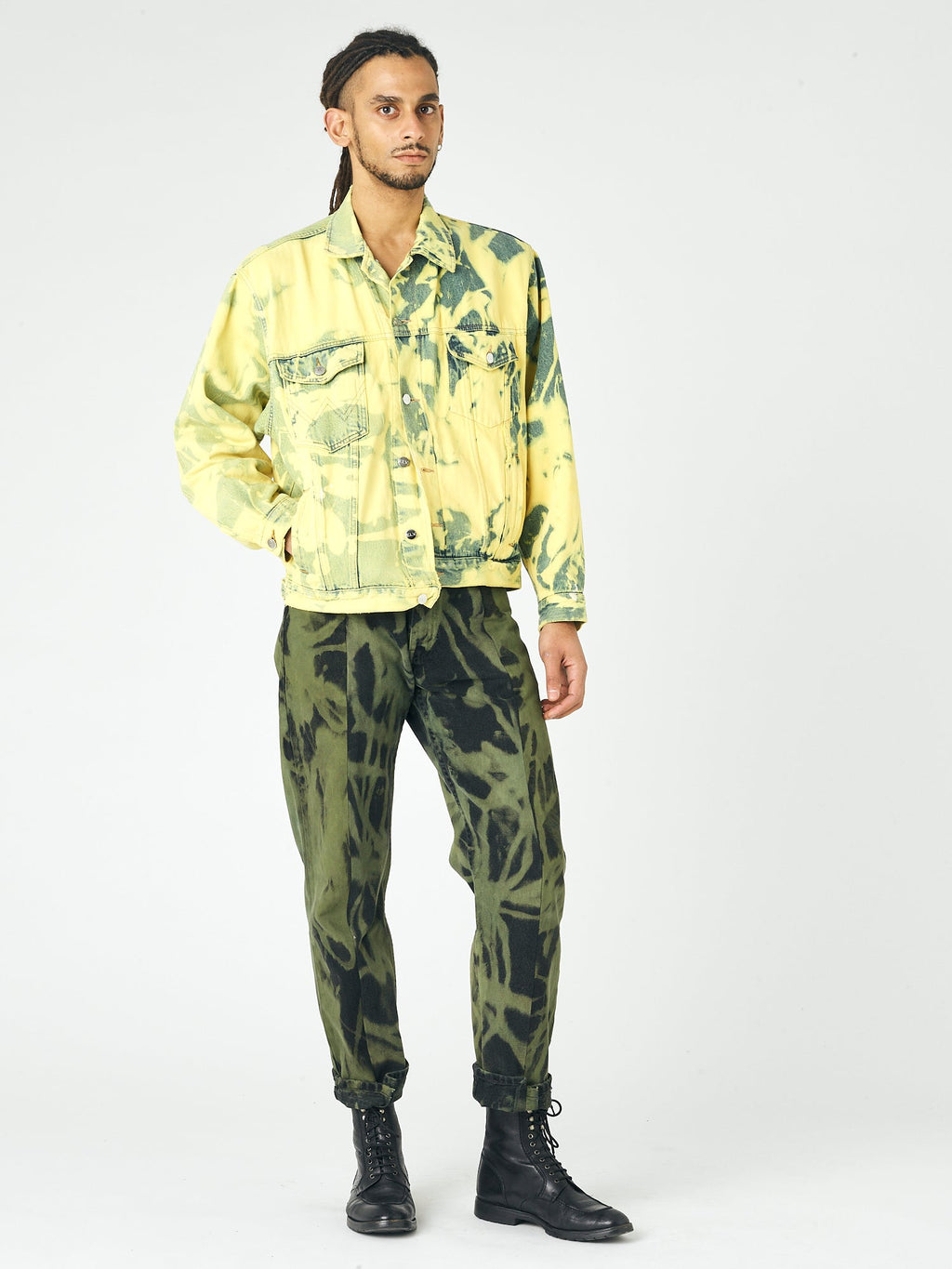 Mens Yellow Camo Bleach Denim Jacket - E.L.V. Denim