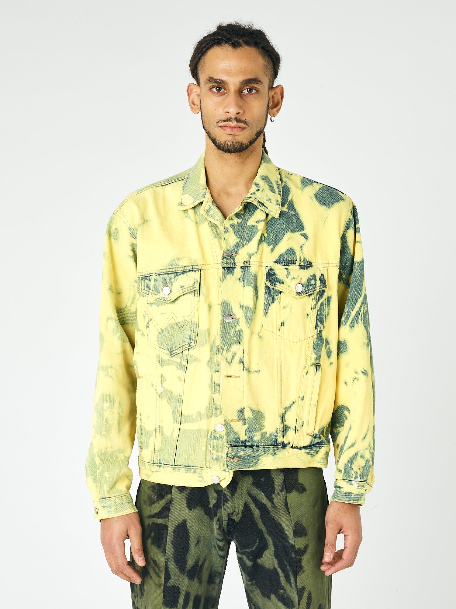 Mens Yellow Camo Bleach Denim Jacket - E.L.V. Denim