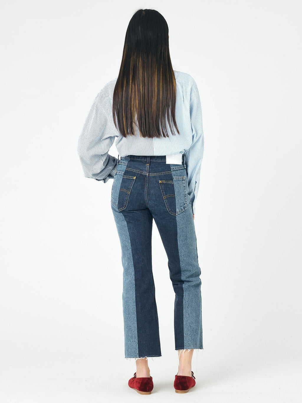 Mid Dark Blue Contrast Flare Jean - E.L.V. Denim